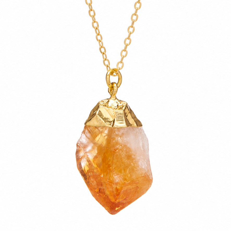 Organic Citrine Gilded Pendant Necklace