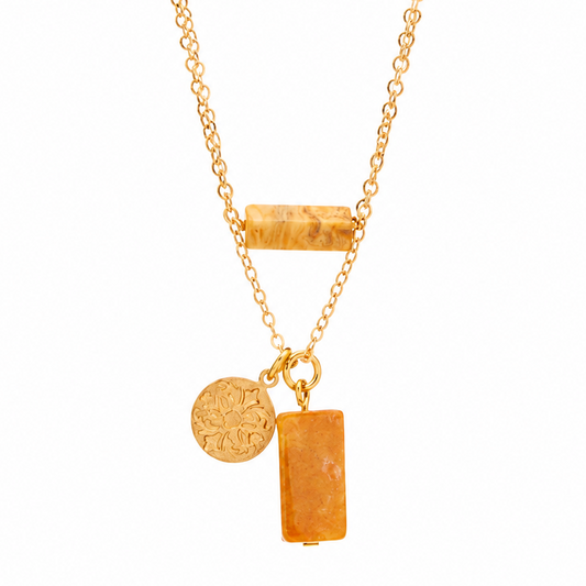 Semiprecious Double Layer Vintage Coin Necklace