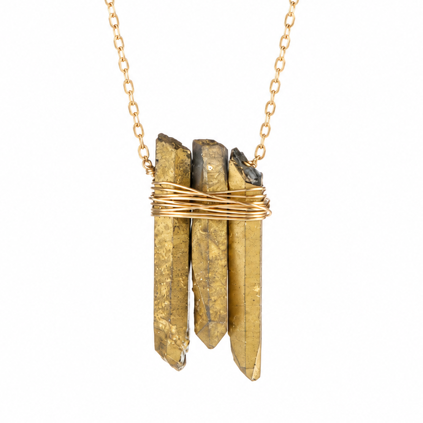 Titanium Quartz Trio Spike Wire Wrapped Necklace