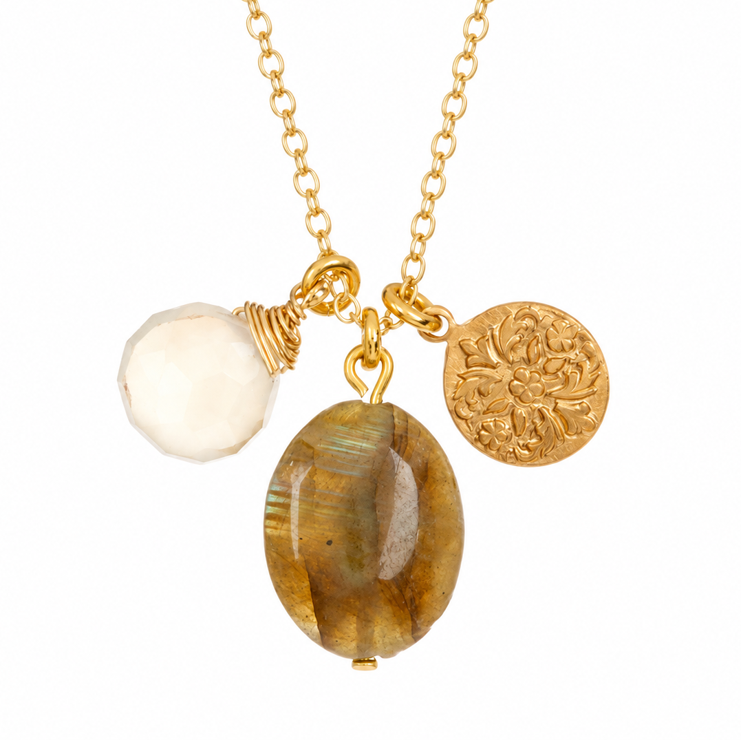Labradorite Vintage Coin Cluster Necklace