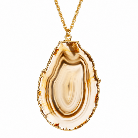 Large Gilded Edge Natural Organic Agate Slice Necklace
