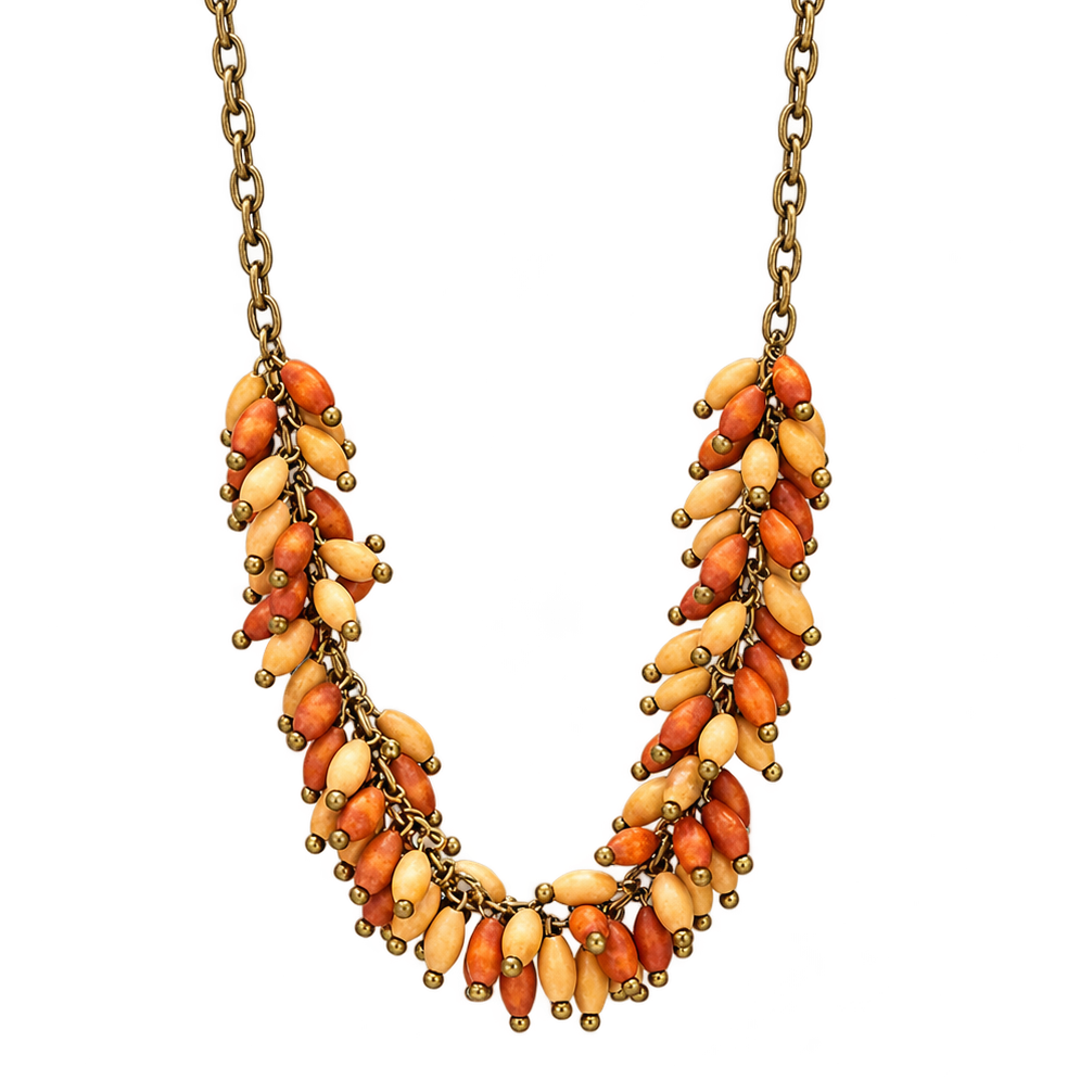 Mini Wood Bead Cascade Cluster Necklace