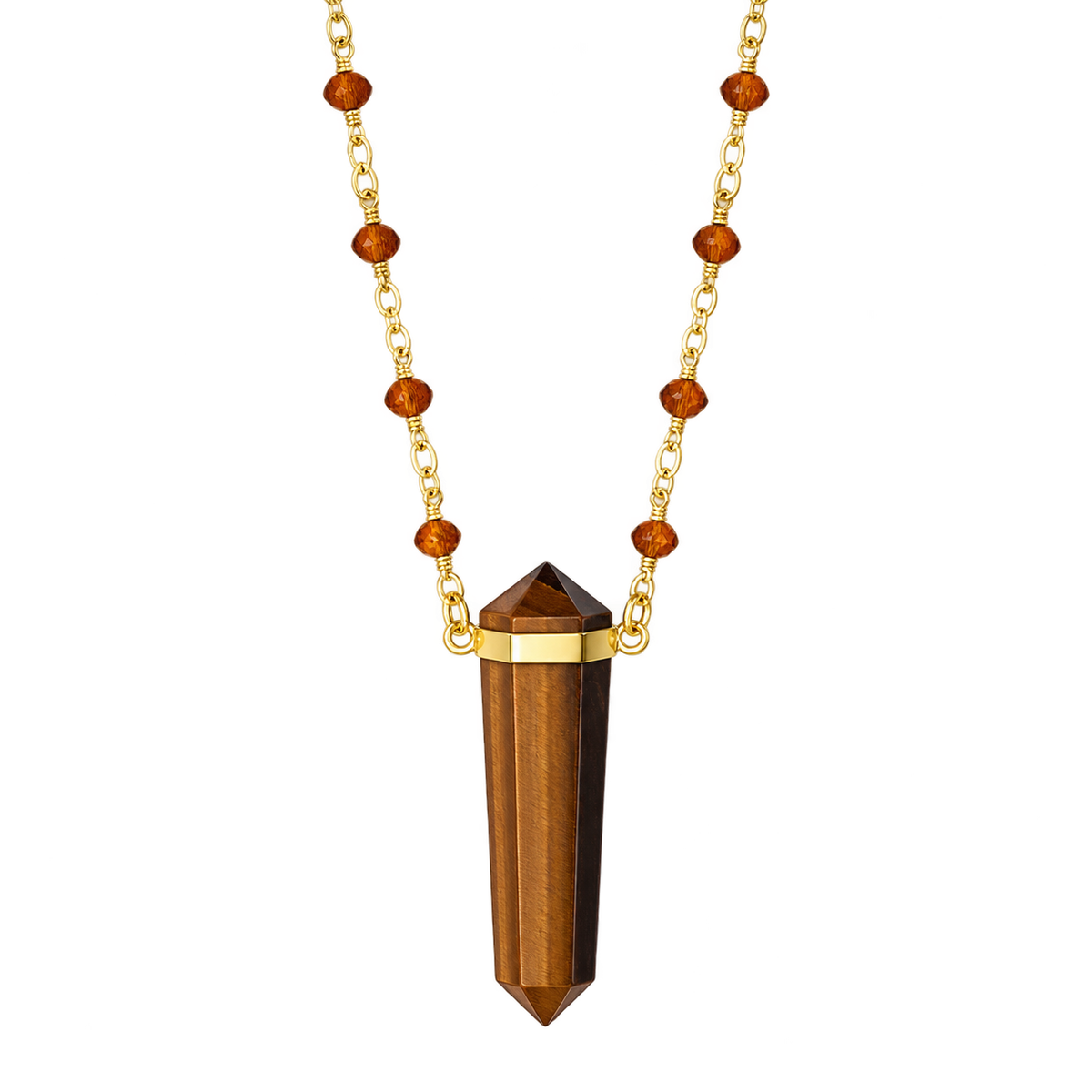 Tiger Eye Festoon Prism Rosary Chain Necklace