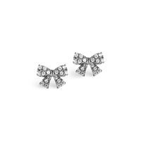 Sterling Silver Post Small Pave Bow Stud Earrings
