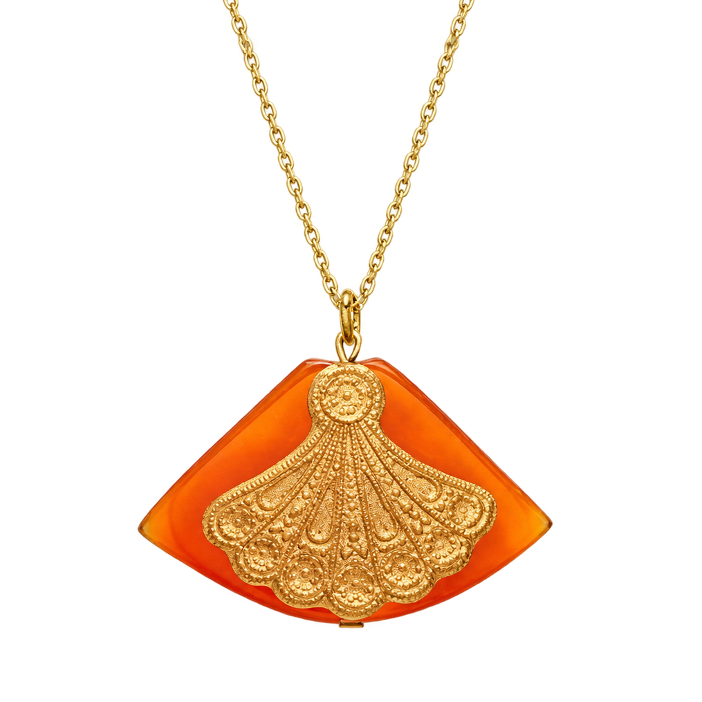 Carmelian Vintage Fan Pendant Necklace
