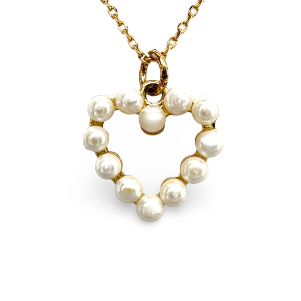 Small Pearl Heart Outline Necklace