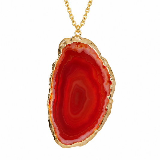 Large Gilded Edge Rust Organic Agate Slice Necklace