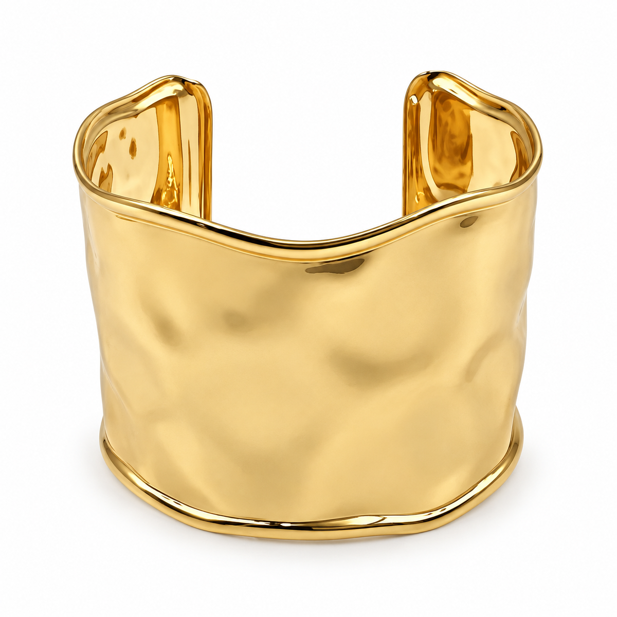Wide Organic Shiny Hammered Cuff Bracelet