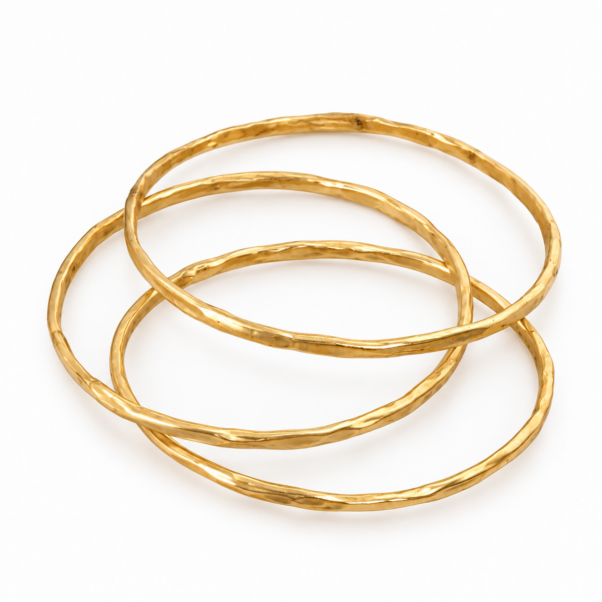Set of 3 Handmade Organic Hammered Bangle - Matte
