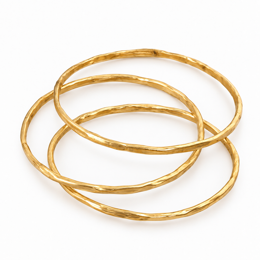 Set of 3 Handmade Organic Hammered Bangle - Matte