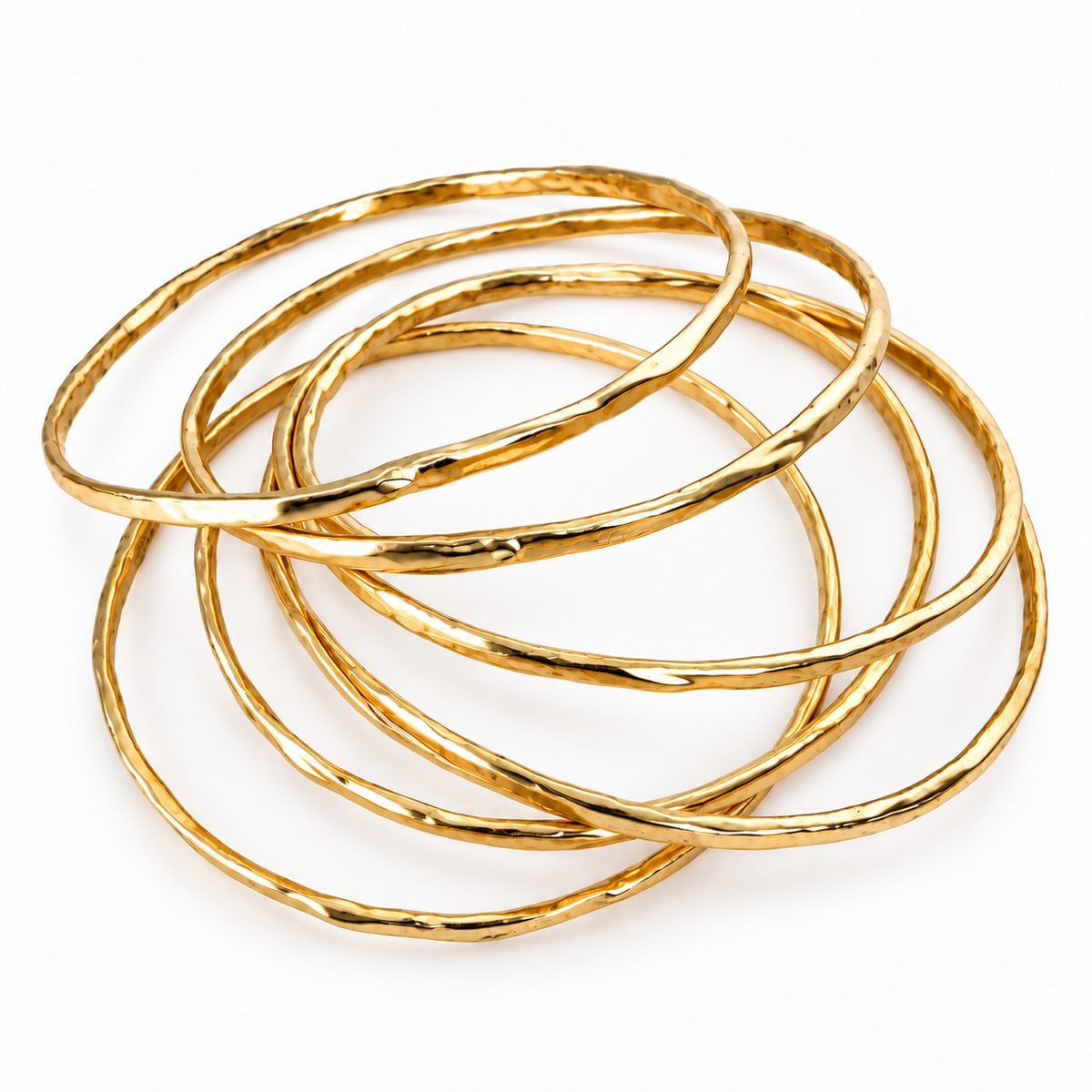 Set of 7 Handmade Organic Hammered Bangle - Shiny