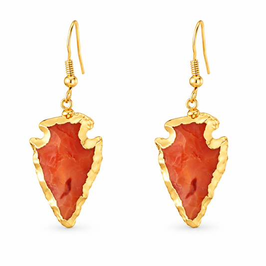 14K Gilded Jasper Arrowhead Earrings — approved Western Default Title shiny gold product photo — gilded-agatearrowhead-dangle-earrings