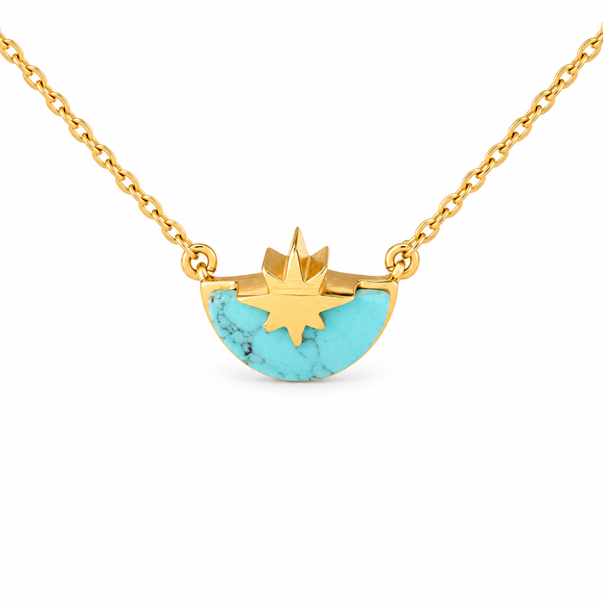 Semiprecious Half Circle with North Star Accent Necklace — approved Western Default Title shiny gold product photo — gold-and-turquoise-bar-half-circle-with-star-necklace