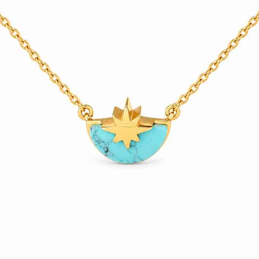 Semiprecious Half Circle with North Star Accent Necklace — approved Western Default Title shiny gold product photo — gold-and-turquoise-bar-half-circle-with-star-necklace