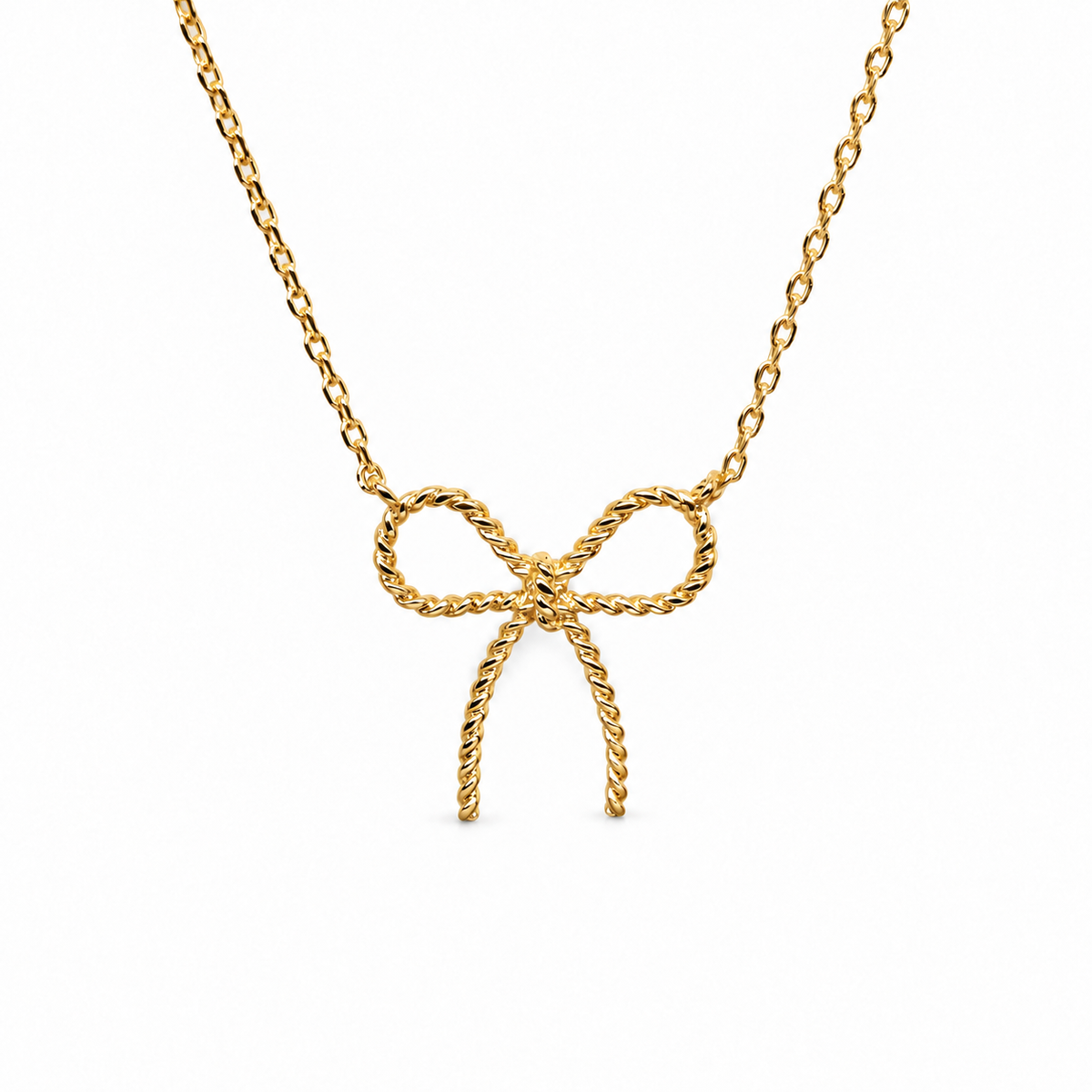 Dainty Rope Twist Festoon Bow Necklace — luxury white background product photo