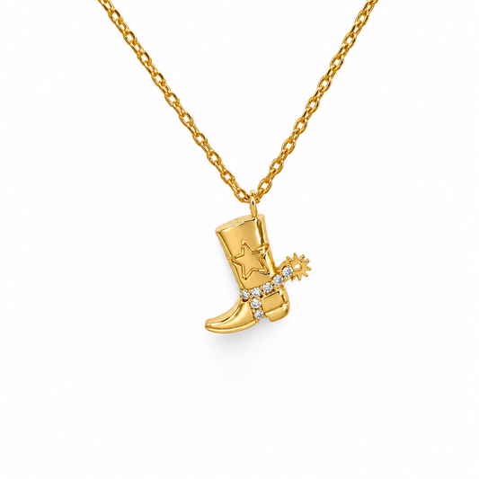 Small Boot Star with Pave Spur Necklace — approved Western Default Title shiny gold product photo — small-boot-cz-pave-star-and-spur-necklace-copy