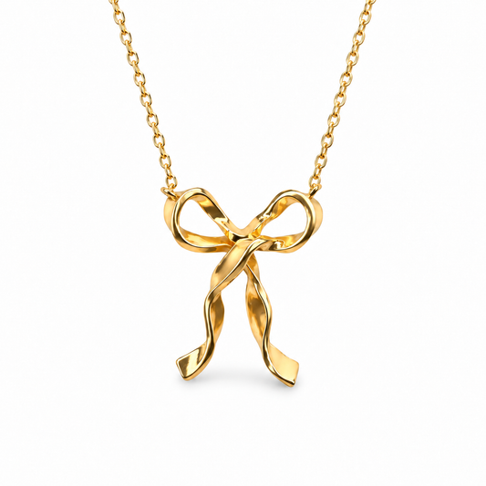 Wavy Bow Gloss Festoon Necklace — luxury white background product photo