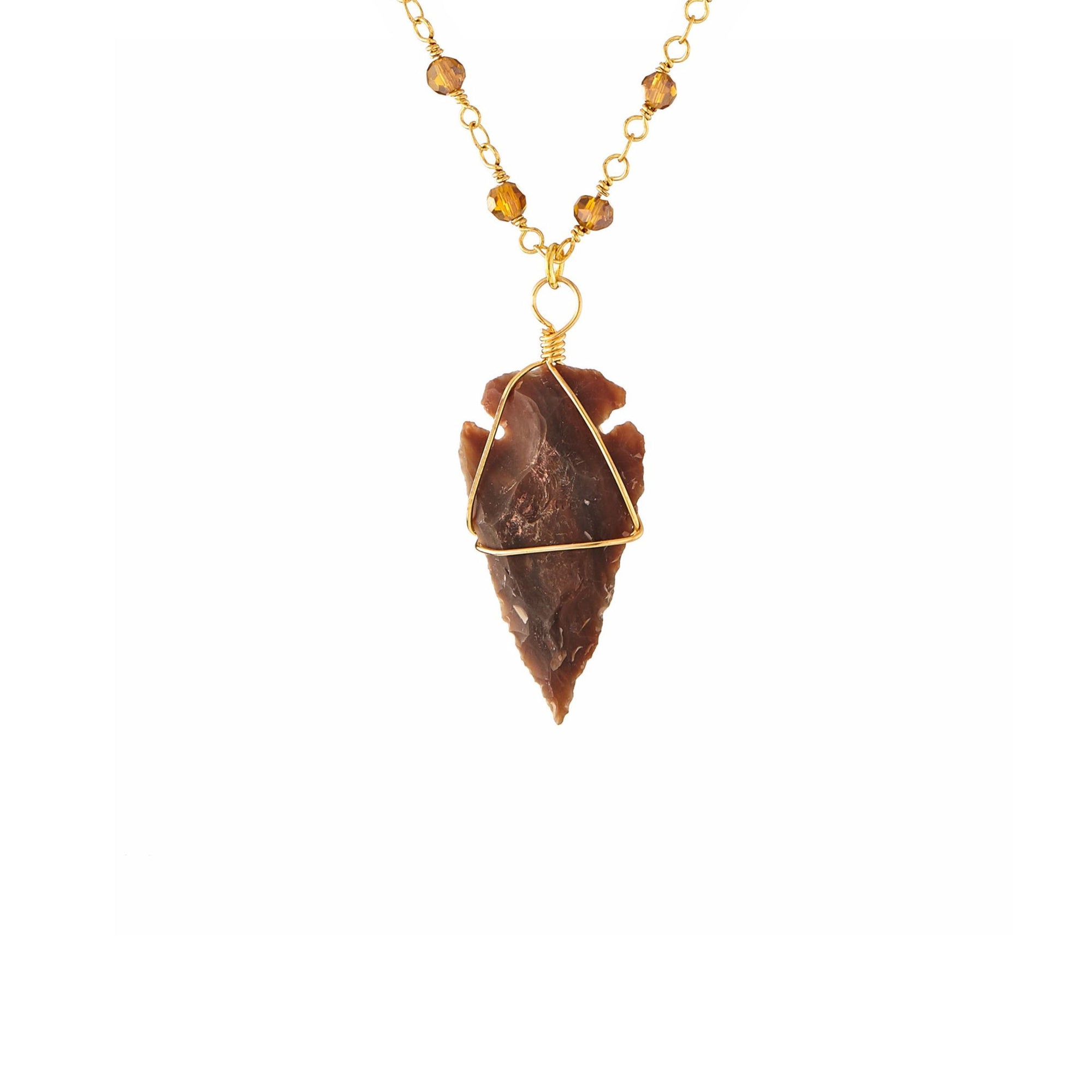 Wrapped Arrowhead Necklace on Gemstone Chain
