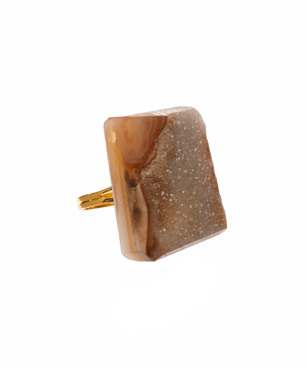 Mocha Organic Agate Drusy Ring