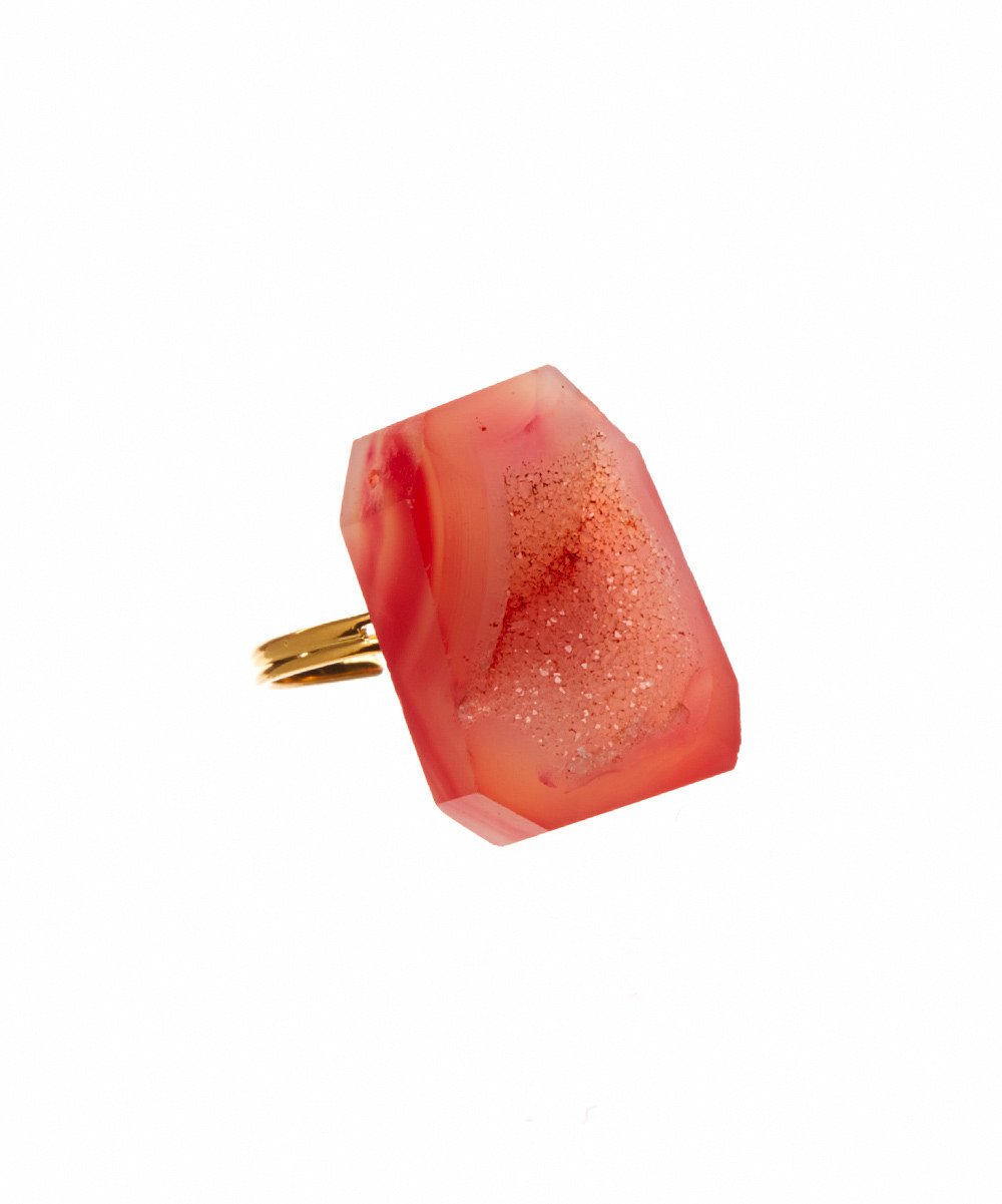 Watermelon Organic Agate Drusy Ring