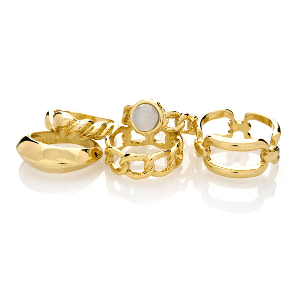 Moonstone & Link Ring Assortment (Set of 6)