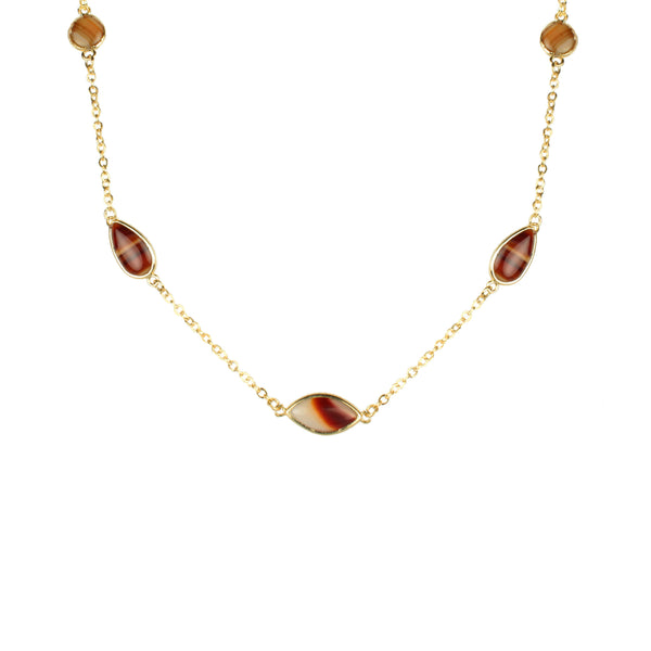 Bezeled Agate Long Station Necklace