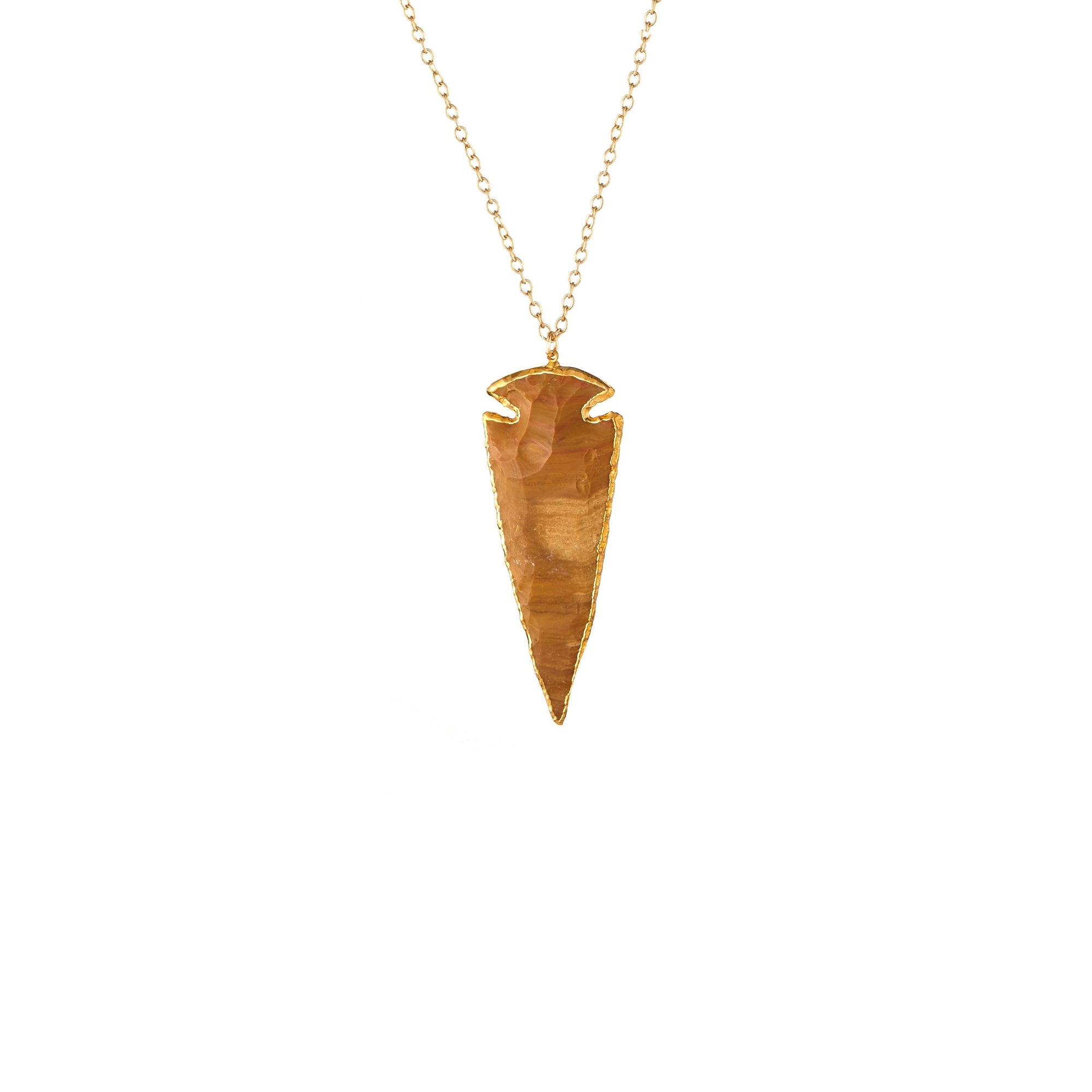 Large Gilded Jasper Arrowhead Necklace on Crystal Chain