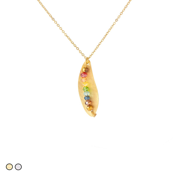 Chakra Rainbow Stones on Leaf (Gold and Silver)