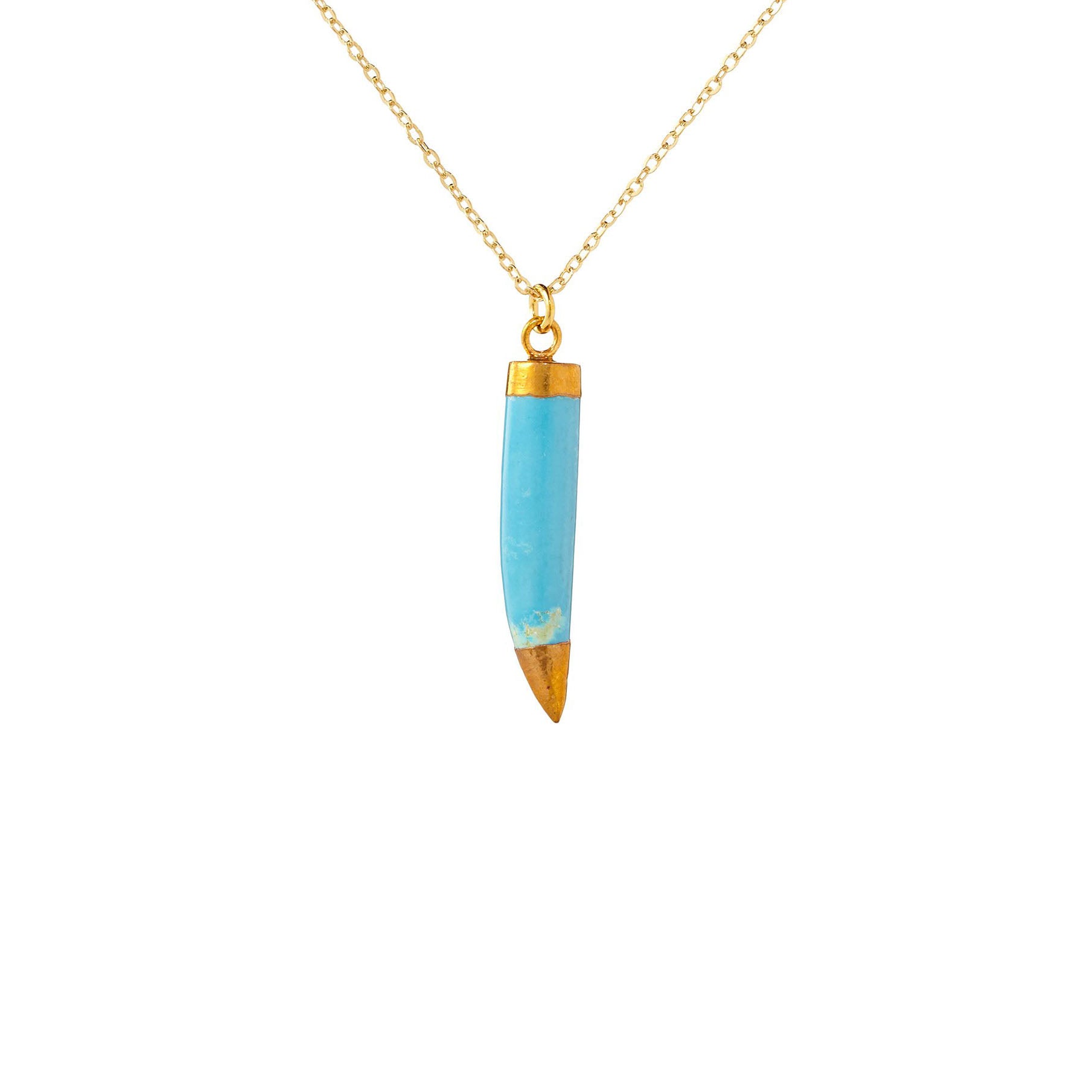 Gold Capped Blue Stone Tooth Necklace