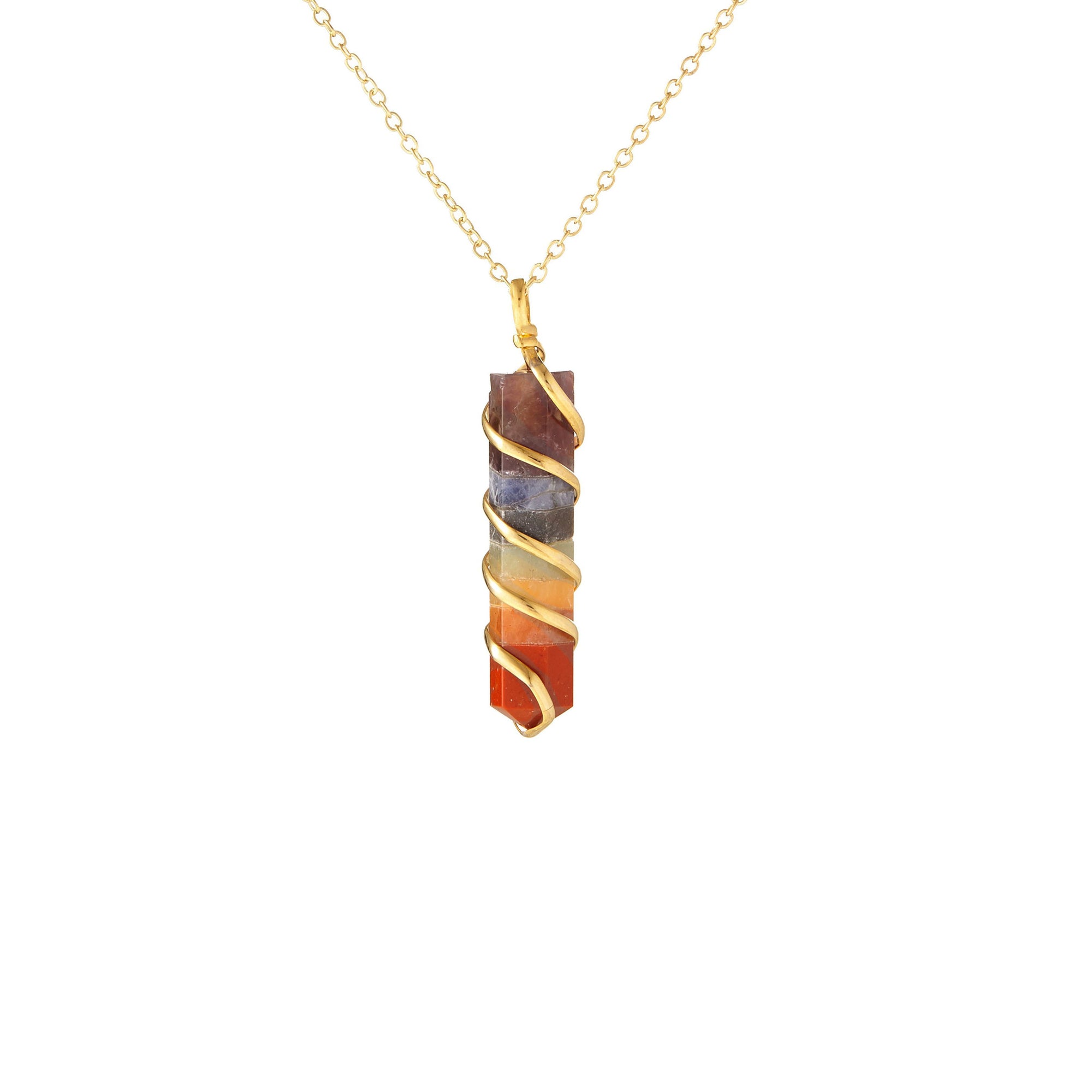Chakra Rainbow Stone Spiral Necklace
