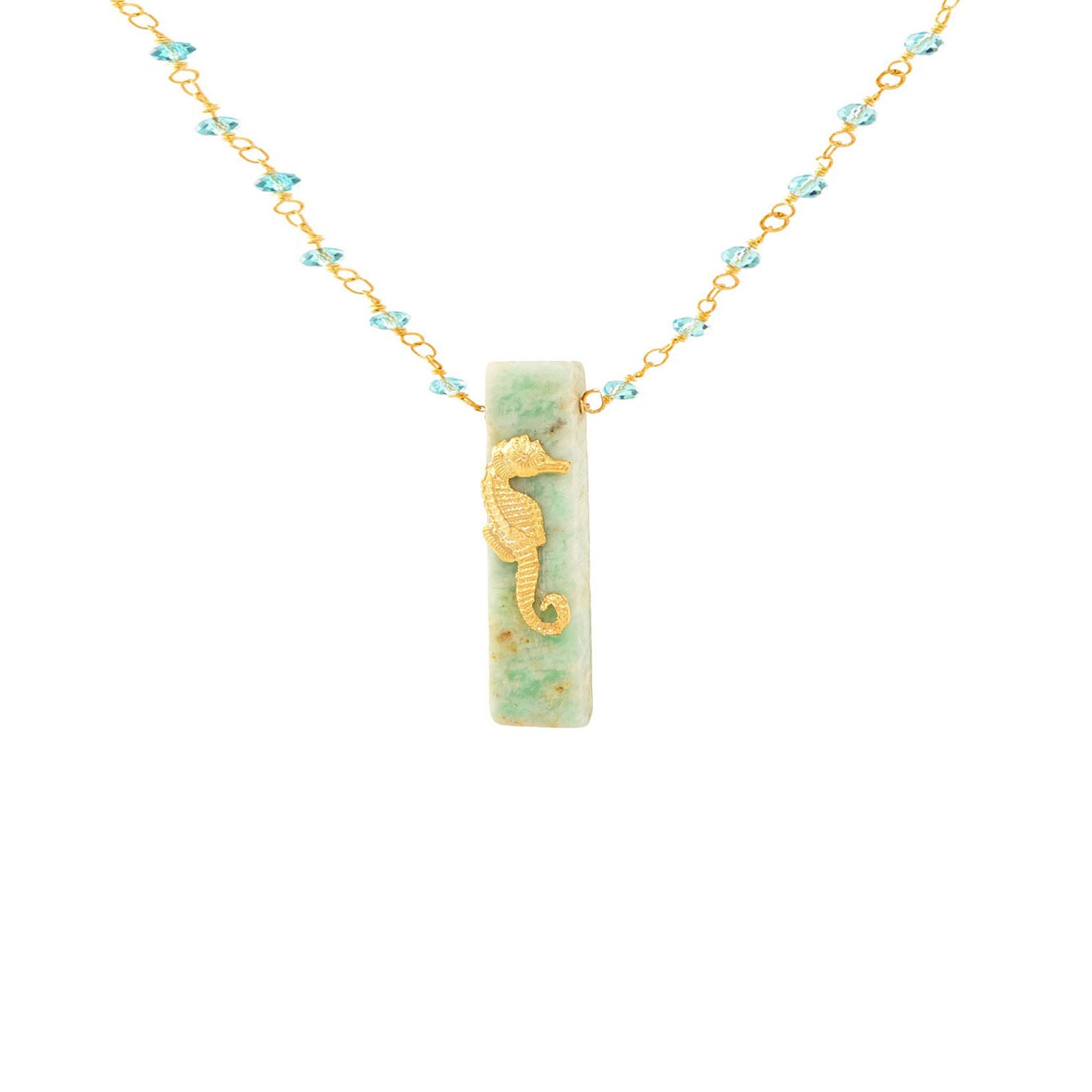 Gold Seahorse and Stone Necklace
