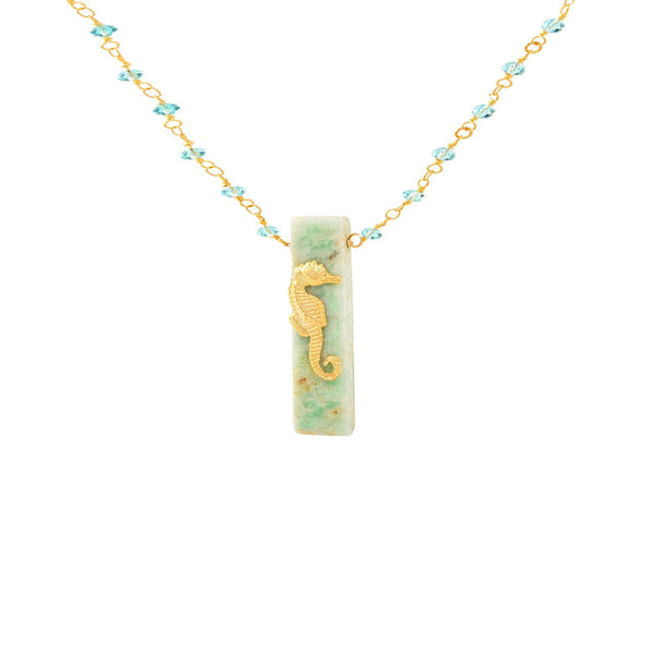 Gold Seahorse and Stone Necklace