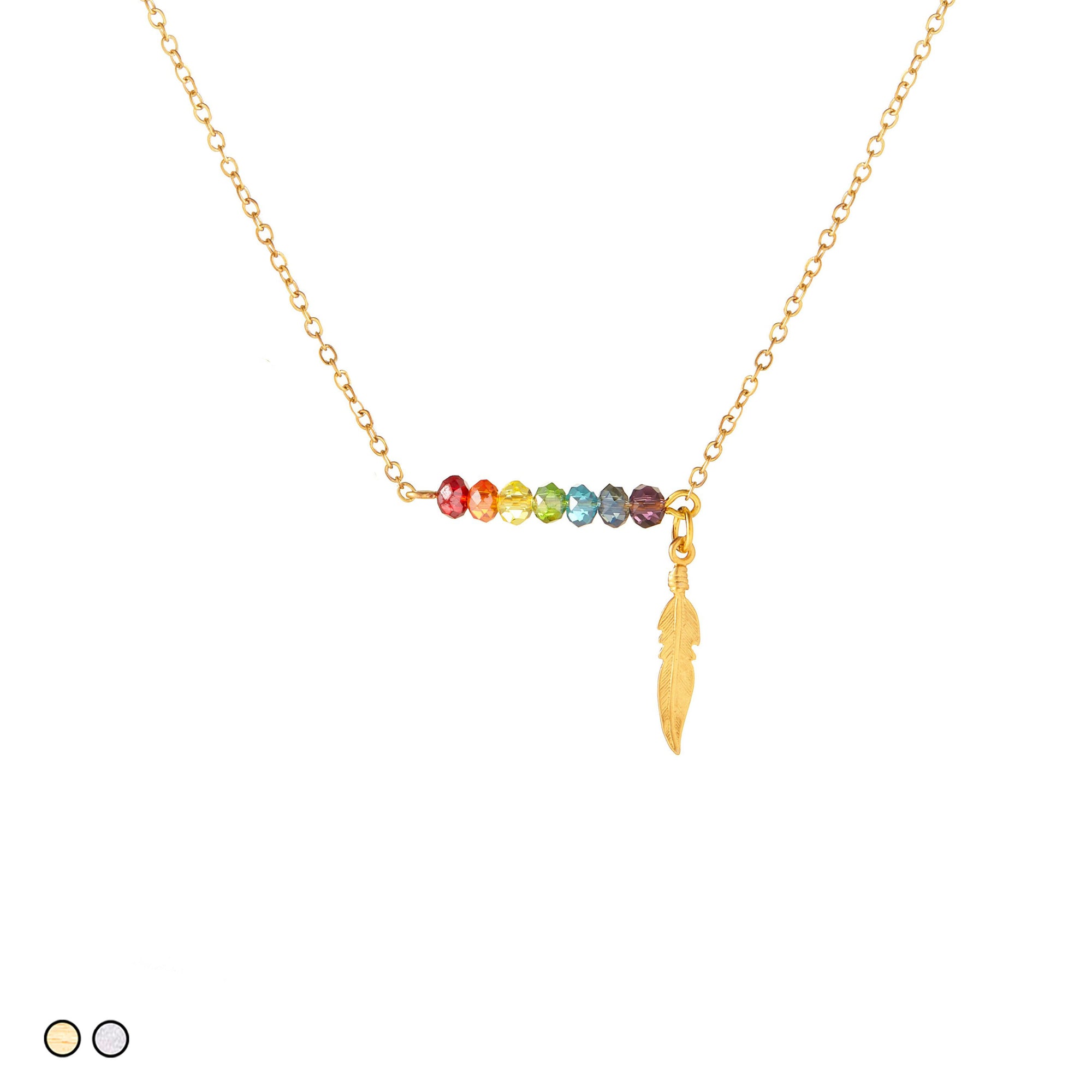 Chakra Rainbow Stones with Feather (Gold and Silver)