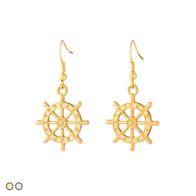 Ship Wheel Drop Earring (Gold and Silver)