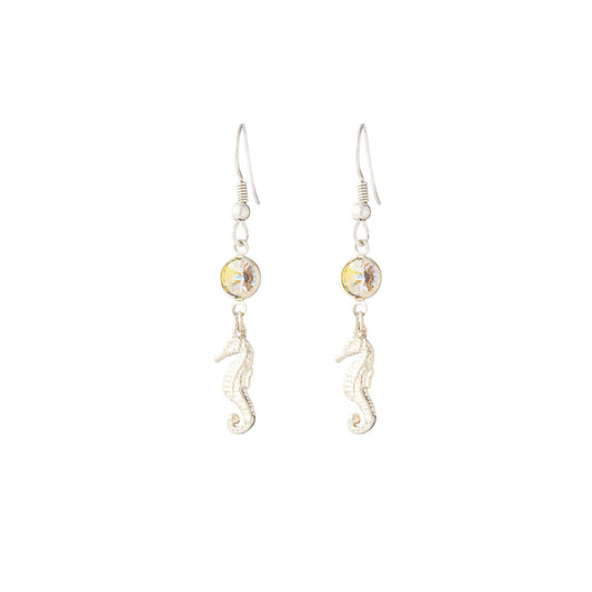 Silver Seahorse and Gem Earring