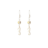 Silver Seahorse and Gem Earring