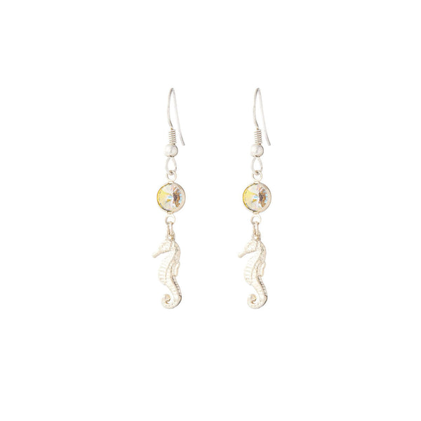 Silver Seahorse and Gem Earring