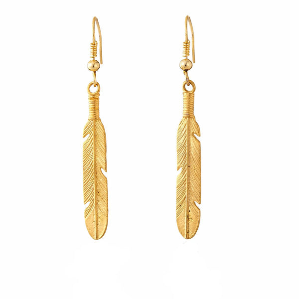 Feather Gold Dangle Earrings