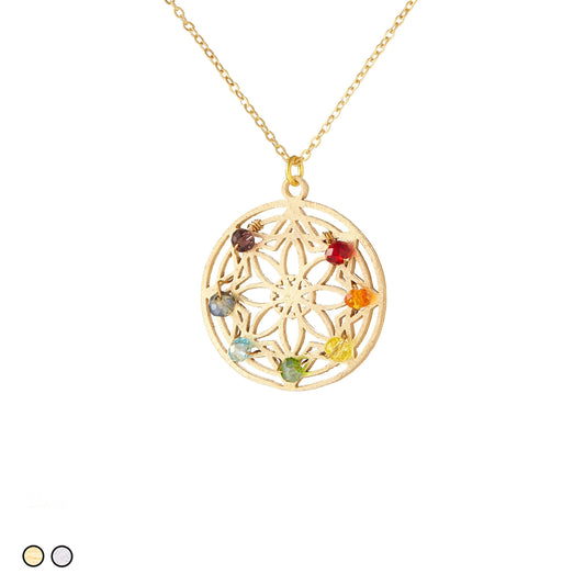 Mandala with Chakra Rainbow Stones (Gold and Silver)