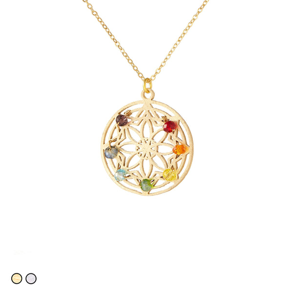 Mandala with Chakra Rainbow Stones (Gold and Silver)