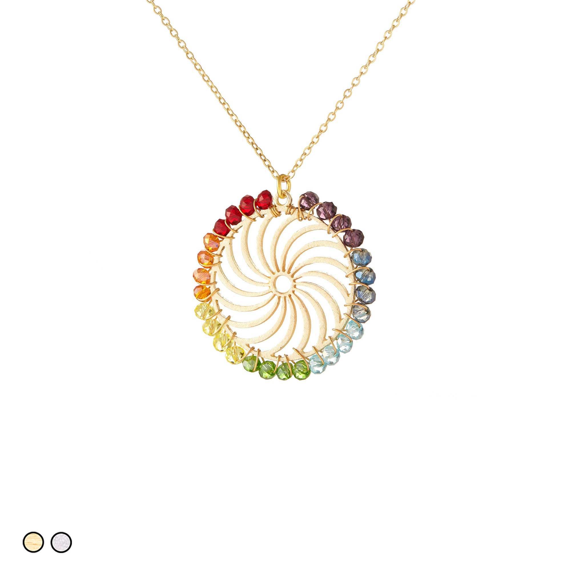 Chakra Spiral with Rainbow Stones (Gold and Silver)