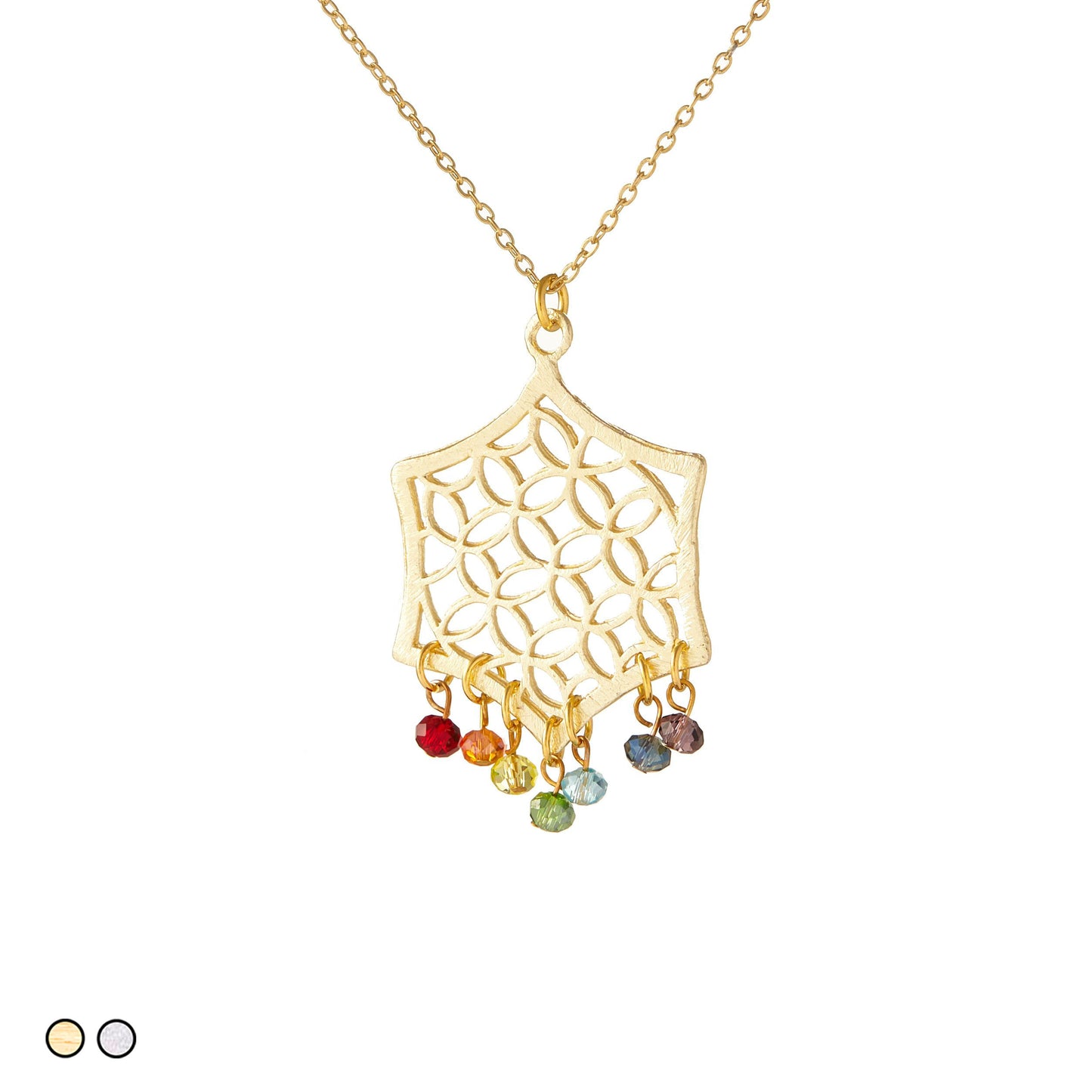 Mandala with Chakra Rainbow Stones (Gold and Silver)
