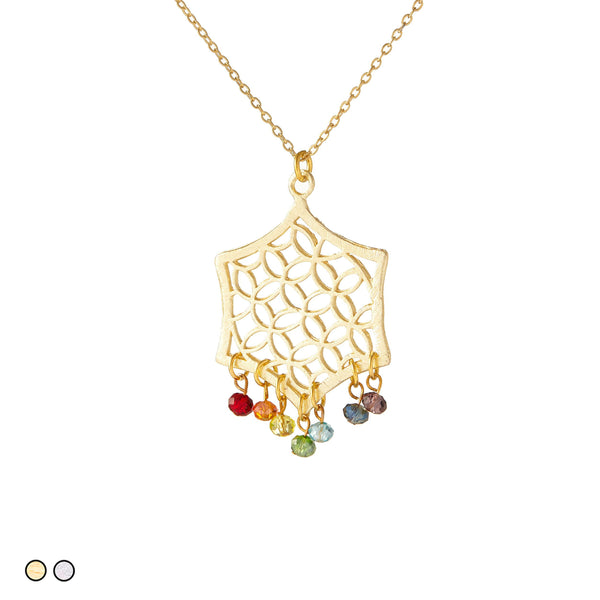 Mandala with Chakra Rainbow Stones (Gold and Silver)