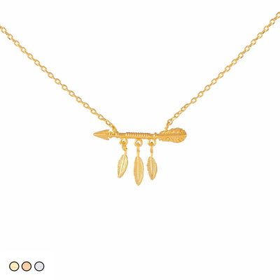 Arrow with Feathers Minimalist Festoon Necklace (Gold, Rose Gold, Silver)