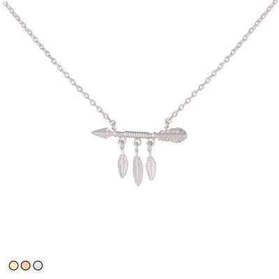 Arrow with Feathers Minimalist Festoon Necklace (Gold, Rose Gold, Silver)