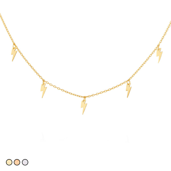 Mini Lighting Bolt Charm Necklace (Silver, Gold, Rose Gold)