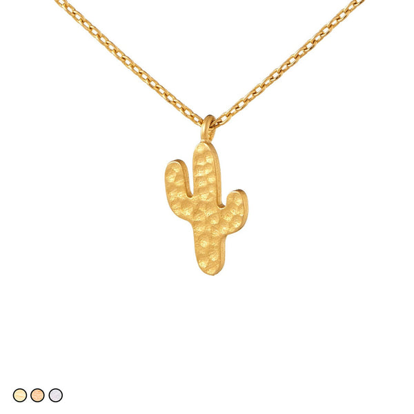 Hammered Cactus Minimalist Festoon Necklace (Gold, Rose Gold, Silver)