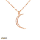 Pave Crescent Moon Necklace (Gold, Rose Gold, Silver)