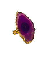 Amethyst Gilded Edge Brazilian Agate Ring (Adjustable)