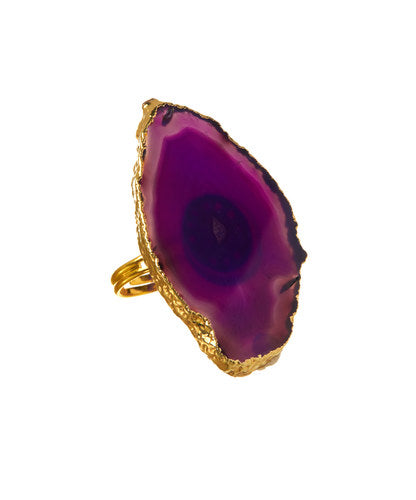Amethyst Gilded Edge Brazilian Agate Ring (Adjustable)